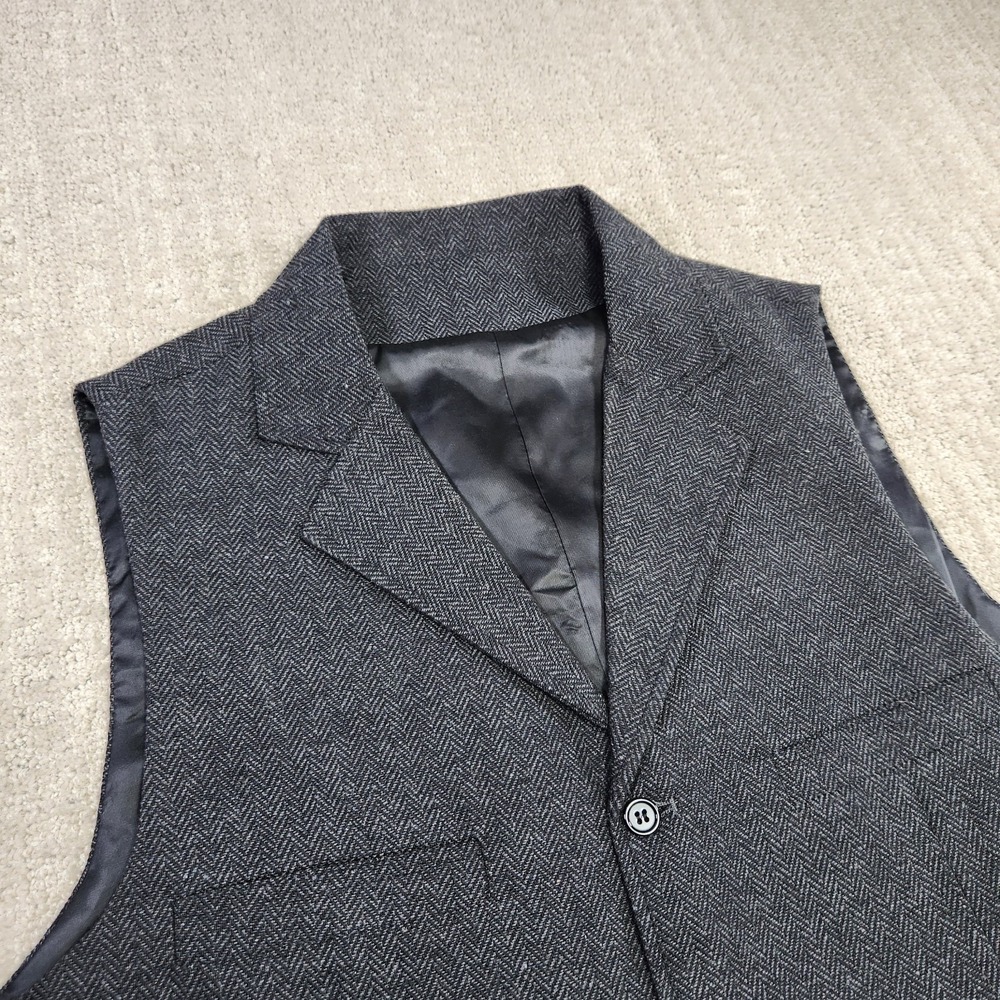 Herringbone Tweed Waistcoat Vest Men XL Buckle Back Gray Vintage Style